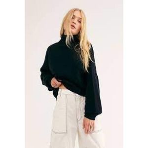 FREE PEOPLE Black Cashmere Sweater So Low So High Drop Sleeve Mockneck Medium